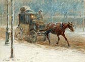 Snowy Boulevard with Horse-drawn Cab 